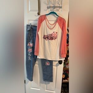 Hearts for days! Top & Jeans XL
